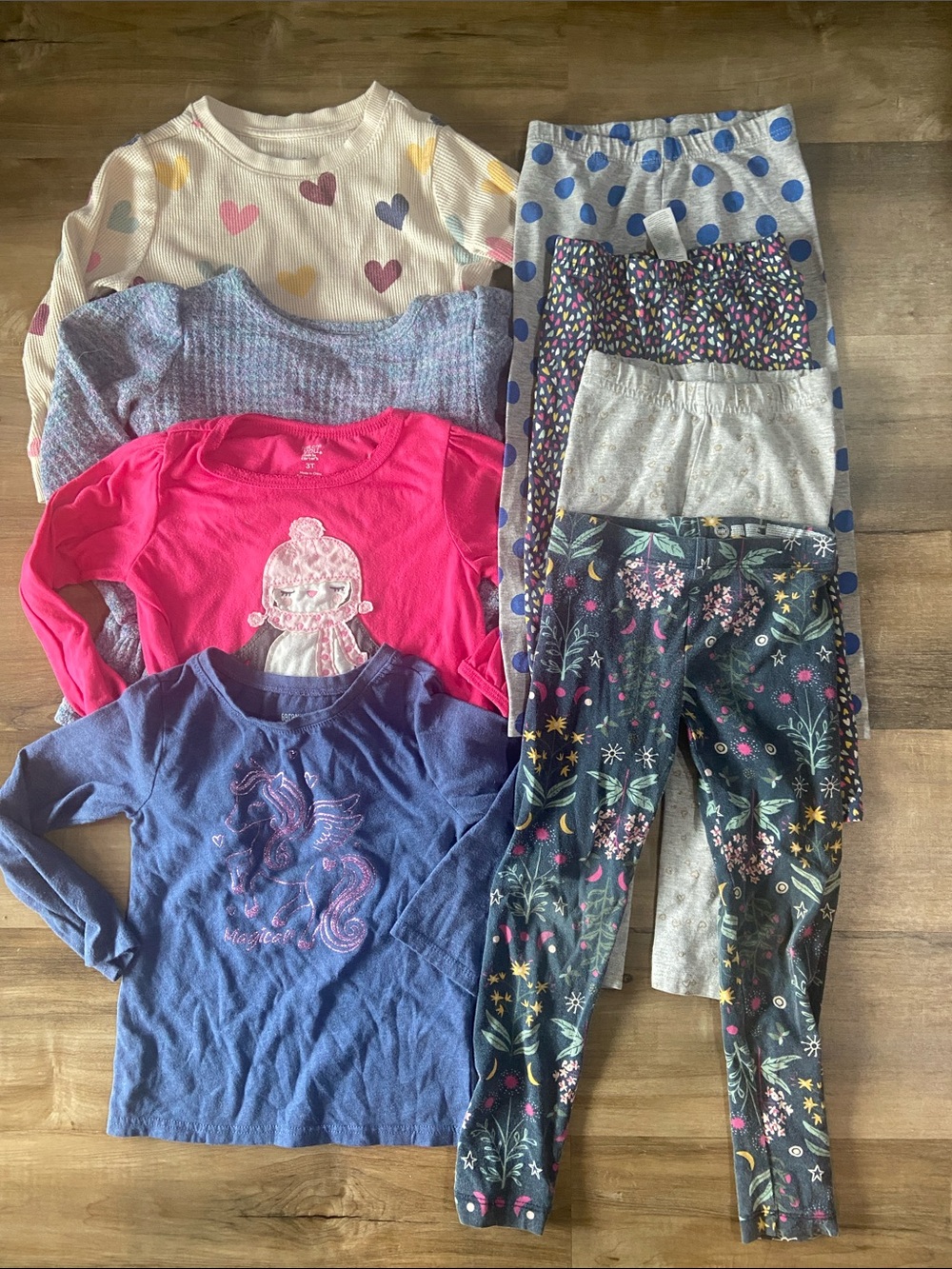 Girls Mixed Tops & Leggings Bundle - Hearts, Unicorn, Floral